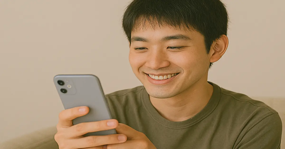好きな人からの「返信遅くなってごめん」に返事をしている男性。