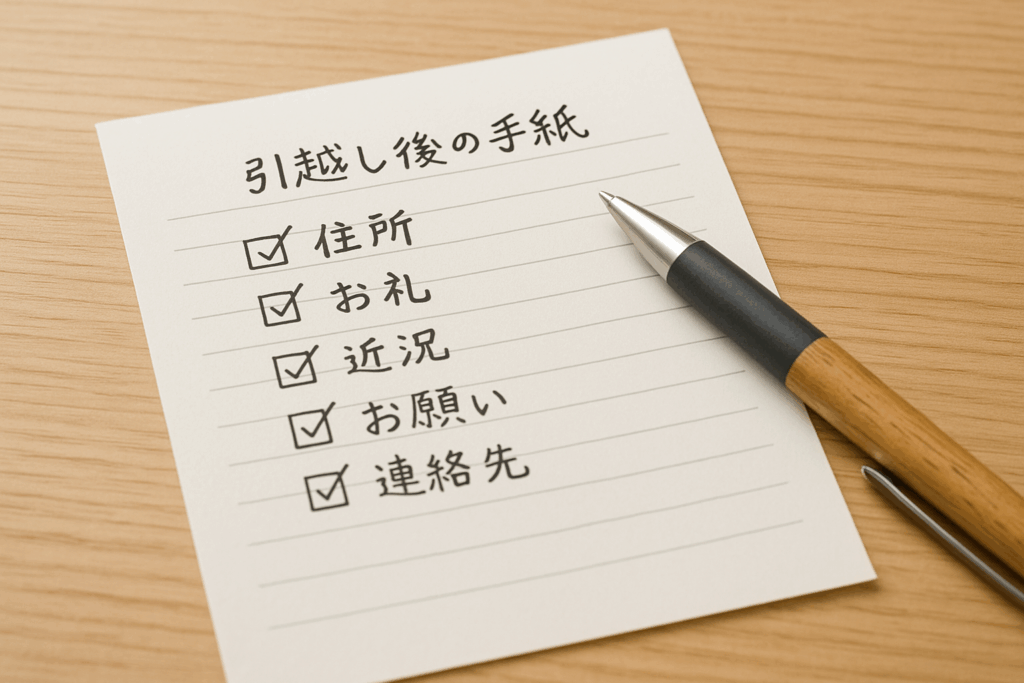 引越し後の近況を伝える短い一言メッセージ入りのカードとはがき